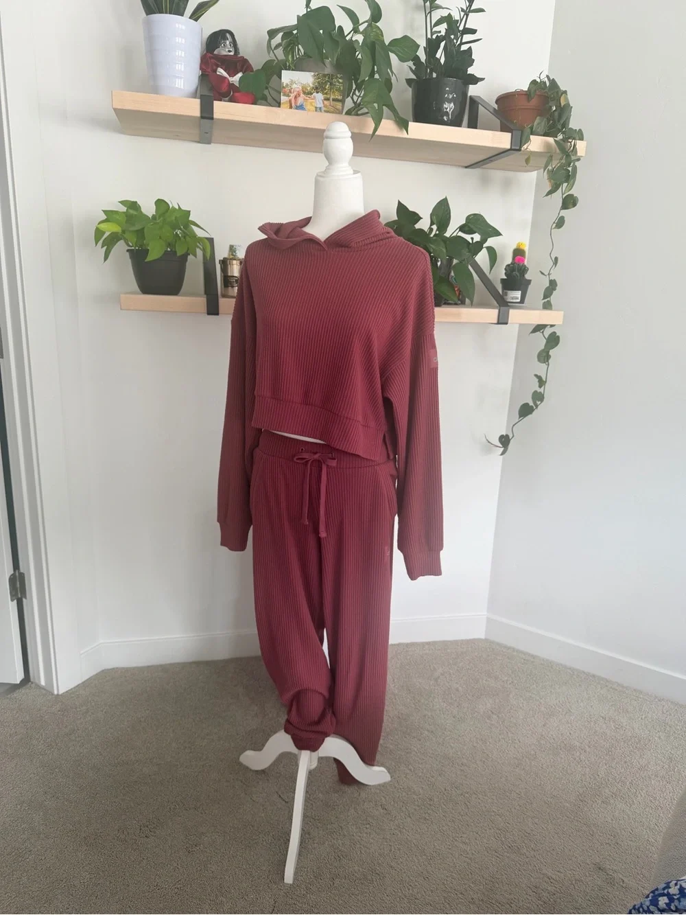 SET!! Alo Yoga Muse Ribbed Hoodie & Pants Set in Mauve